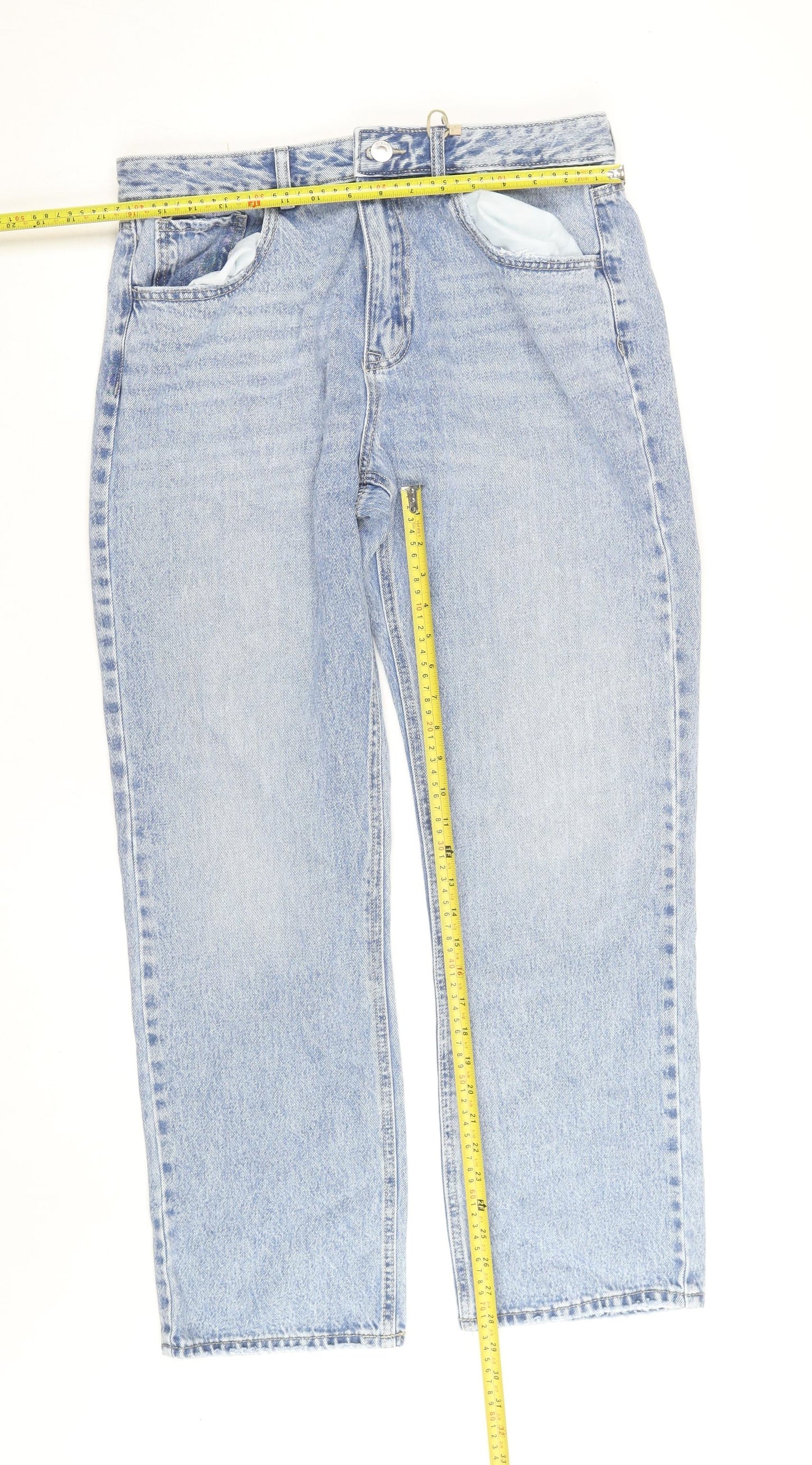 Stradivarius Women Blue High Rise Straight Jeans UK 16