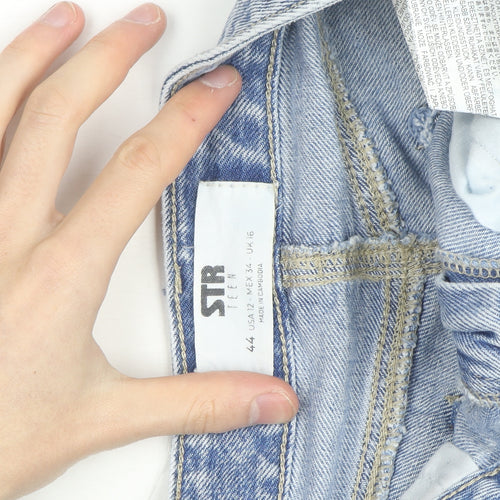 Stradivarius Women Blue High Rise Straight Jeans UK 16