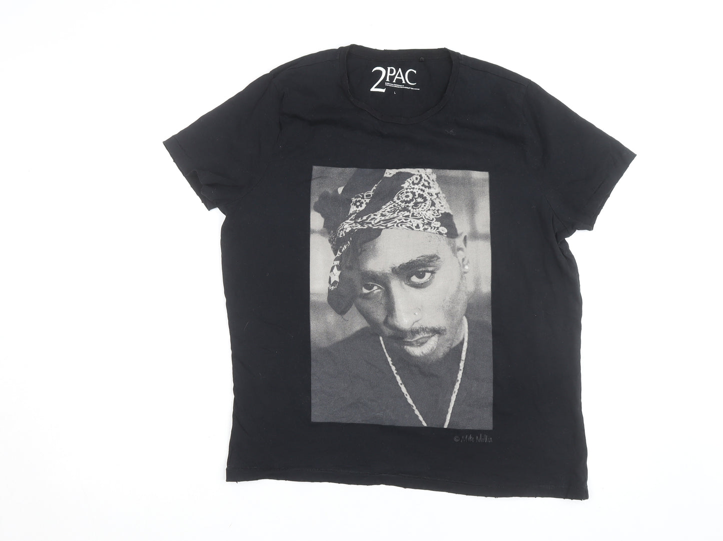 2PAC Unisex Black Cotton Graphic T-Shirt L Hip Hop Music Tee