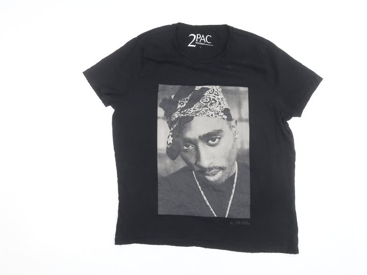 2PAC Unisex Black Cotton Graphic T-Shirt L Hip Hop Music Tee