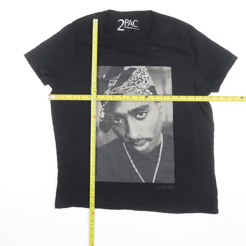 2PAC Unisex Black Cotton Graphic T-Shirt L Hip Hop Music Tee