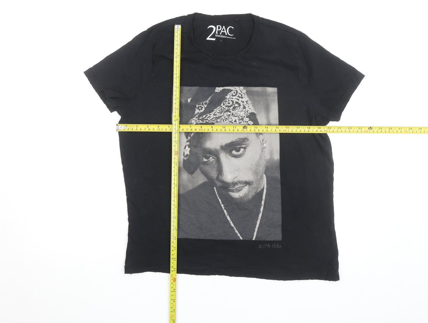 2PAC Unisex Black Cotton Graphic T-Shirt L Hip Hop Music Tee