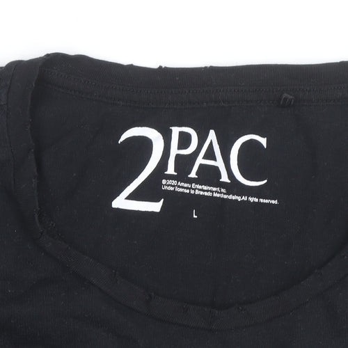 2PAC Unisex Black Cotton Graphic T-Shirt L Hip Hop Music Tee