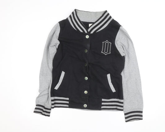 ONLY Unisex Black Grey Varsity Jacket M Casual Cotton Blend