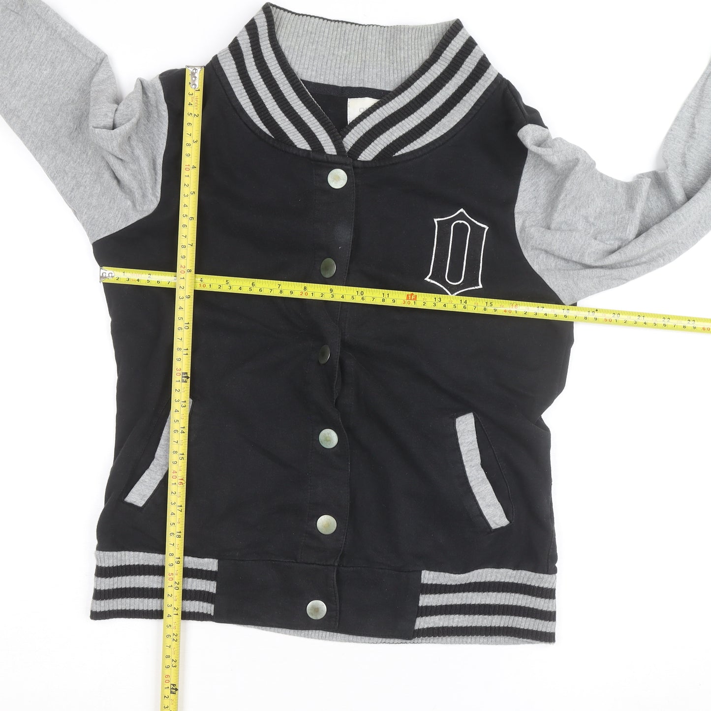 ONLY Unisex Black Grey Varsity Jacket M Casual Cotton Blend