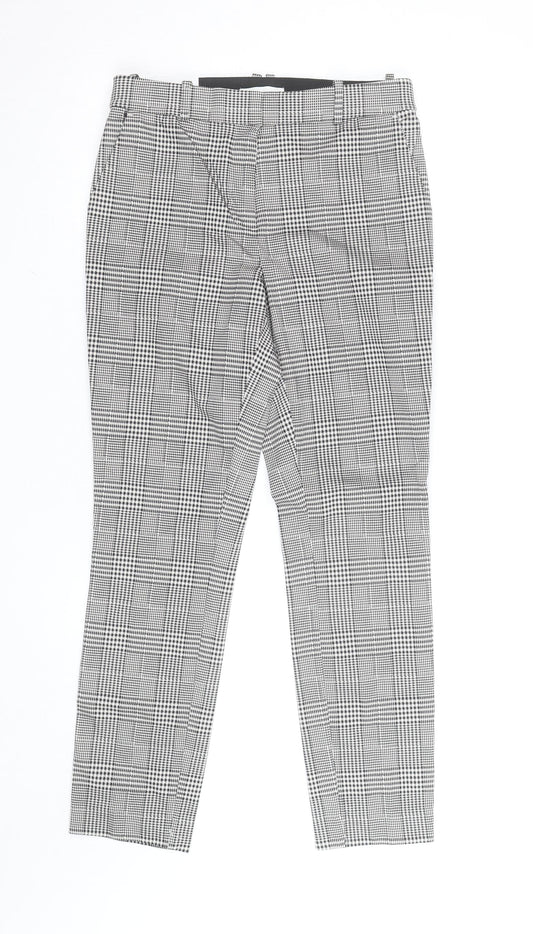 H&M Men's Grey Check Slim Fit Chino Trousers Size M