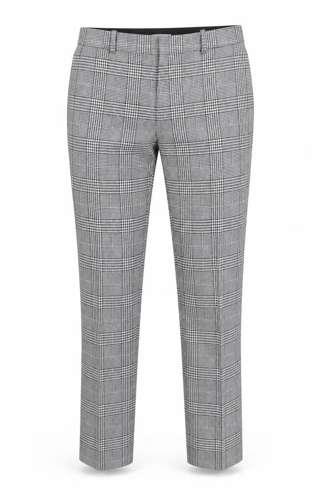 Front view of H&M Men's Grey Check Slim Fit Chino Trousers, size M