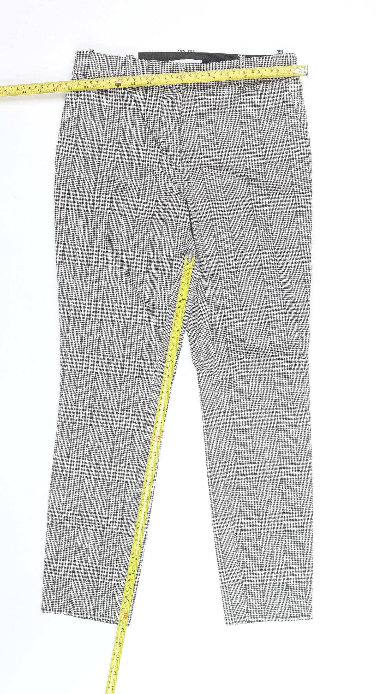 H&M Men's Grey Check Slim Fit Chino Trousers Size M