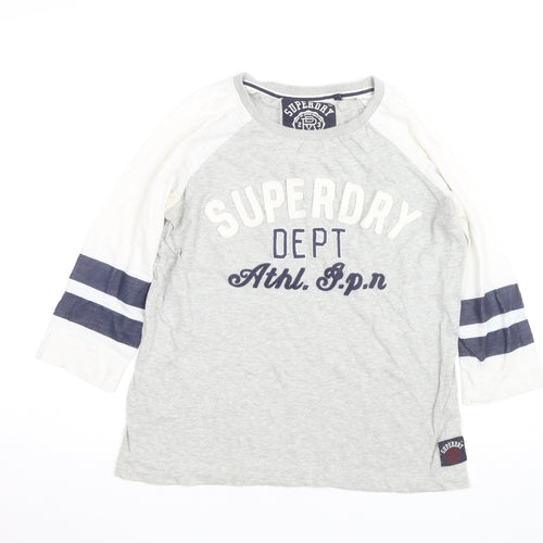Superdry Men's Grey Graphic 3/4 Sleeve Athletic Top XS