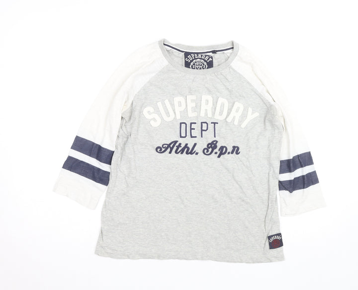 Superdry Men's Grey Graphic 3/4 Sleeve Athletic Top XS