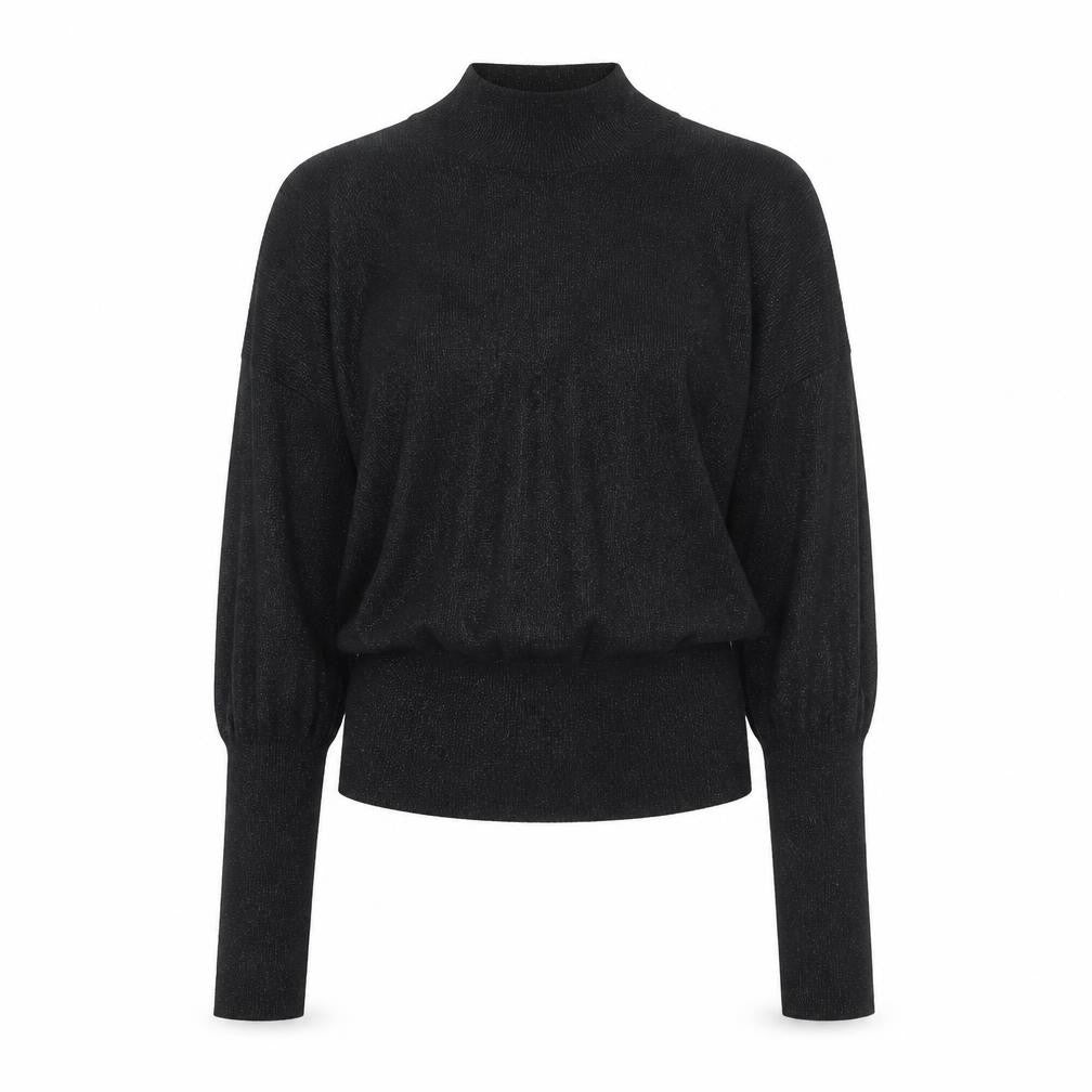 Front view of Dunnes Women’s Black Mock Neck Long Sleeve Knit Top Medium