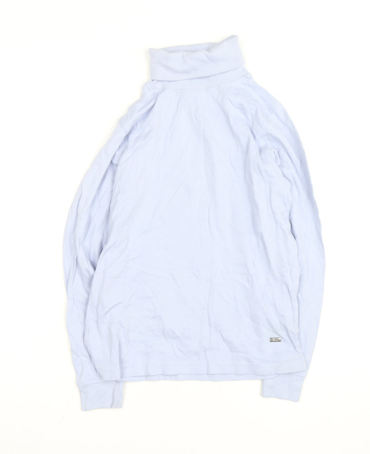 Paco Coastal Women Blue Roll Neck Long Sleeve Cotton Top Size 10