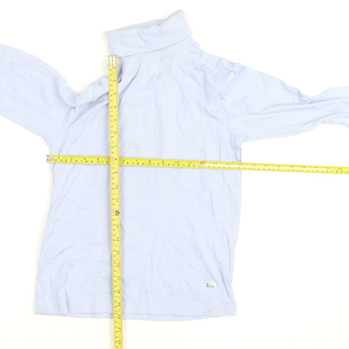 Paco Coastal Women Blue Roll Neck Long Sleeve Cotton Top Size 10