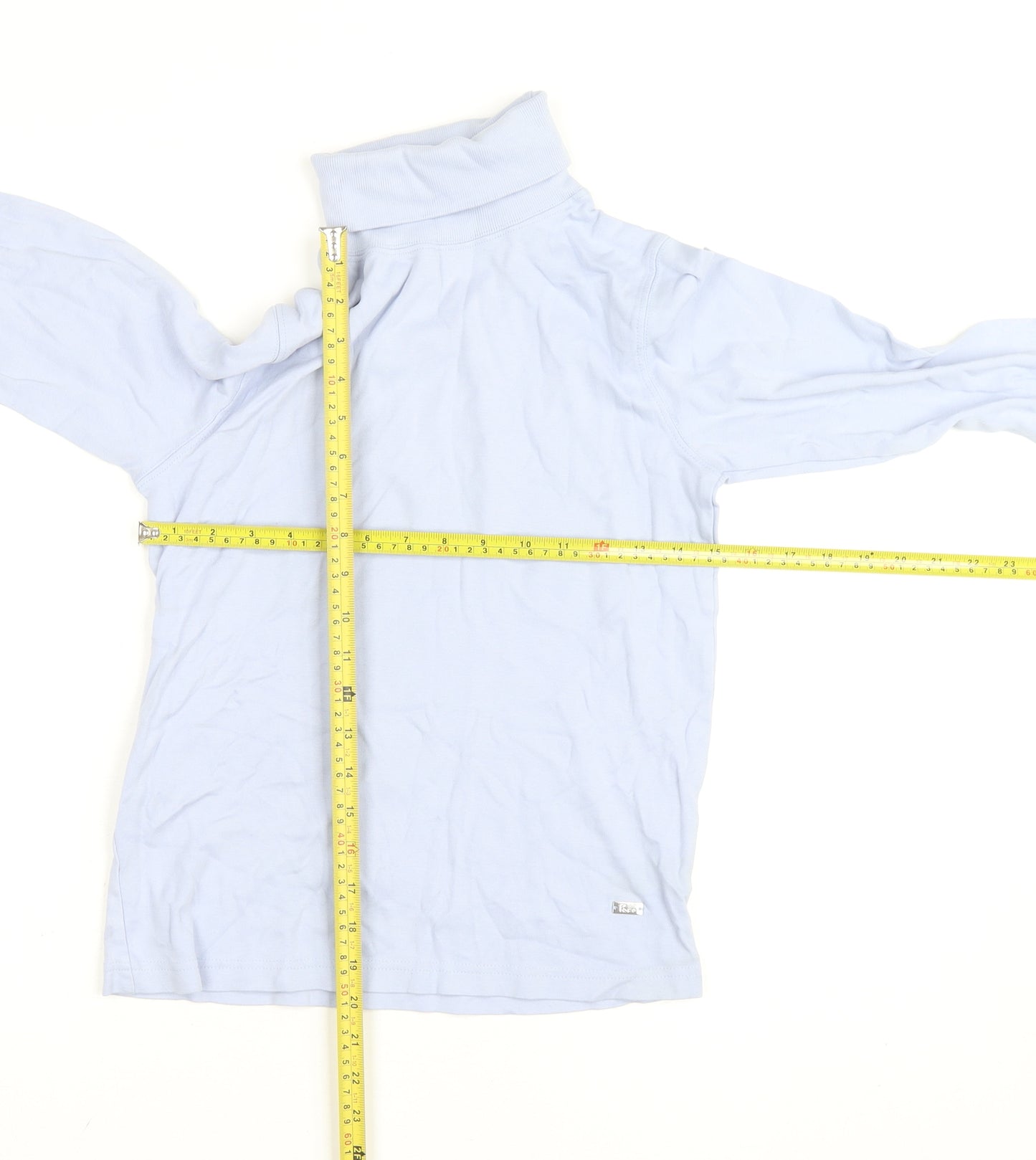 Paco Coastal Women Blue Roll Neck Long Sleeve Cotton Top Size 10