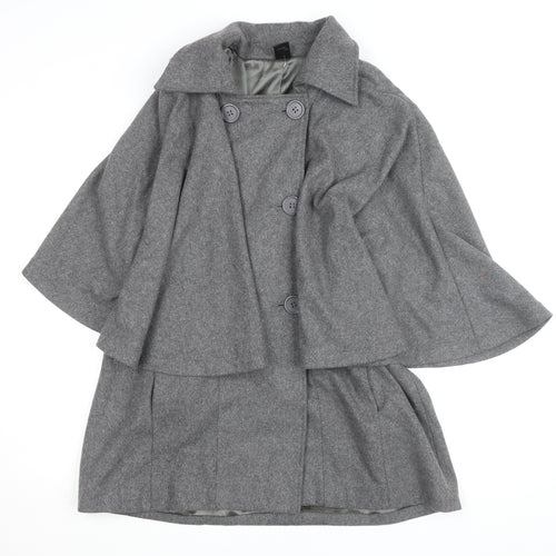 eastnth Women's Grey Wool Blend Cape Coat L Collared Overcoat