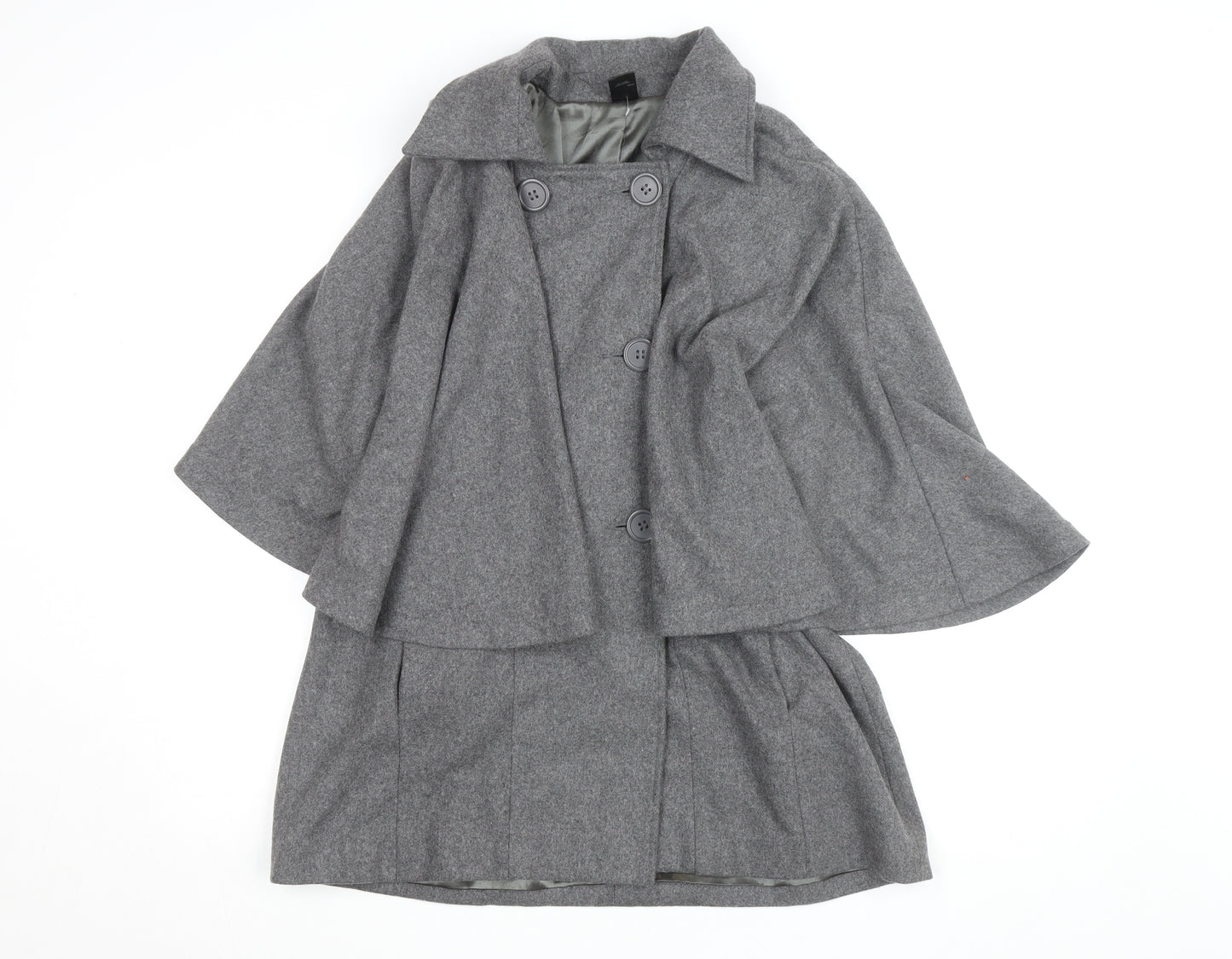 eastnth Women's Grey Wool Blend Cape Coat L Collared Overcoat