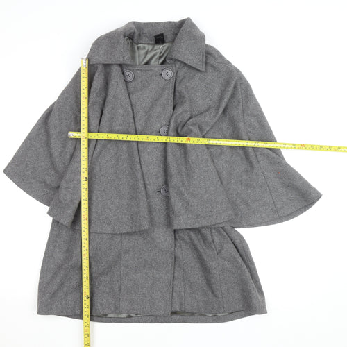 eastnth Women's Grey Wool Blend Cape Coat L Collared Overcoat