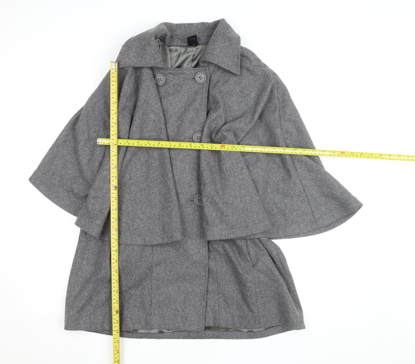 eastnth Women's Grey Wool Blend Cape Coat L Collared Overcoat