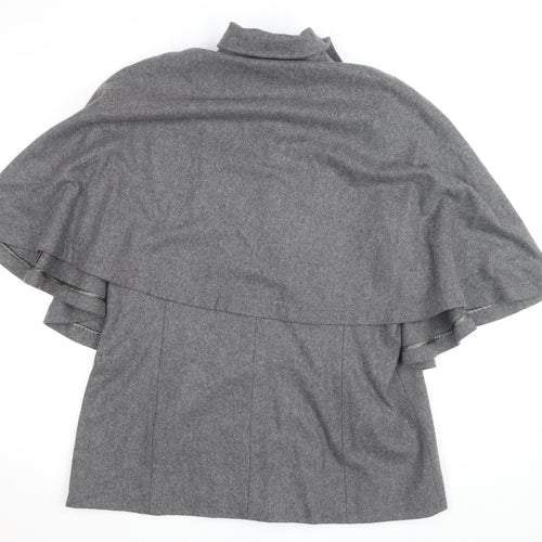 eastnth Women's Grey Wool Blend Cape Coat L Collared Overcoat