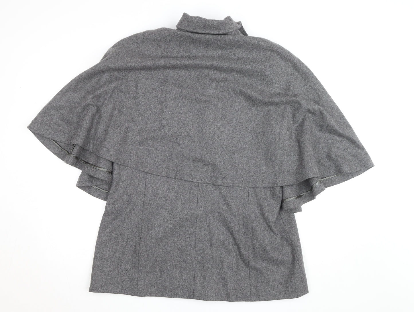 eastnth Women's Grey Wool Blend Cape Coat L Collared Overcoat