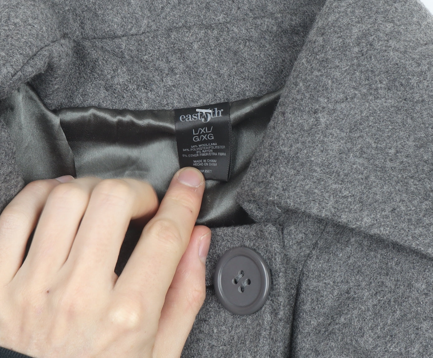 eastnth Women's Grey Wool Blend Cape Coat L Collared Overcoat