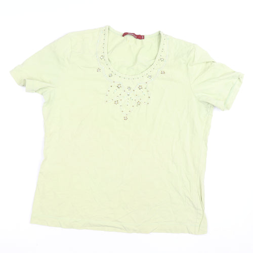 Bianca Womens Green Beaded Cotton T-Shirt Size 16
