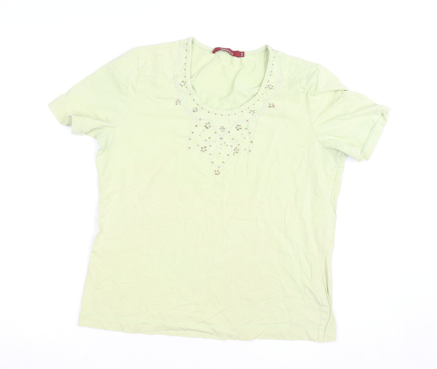 Bianca Womens Green Beaded Cotton T-Shirt Size 16