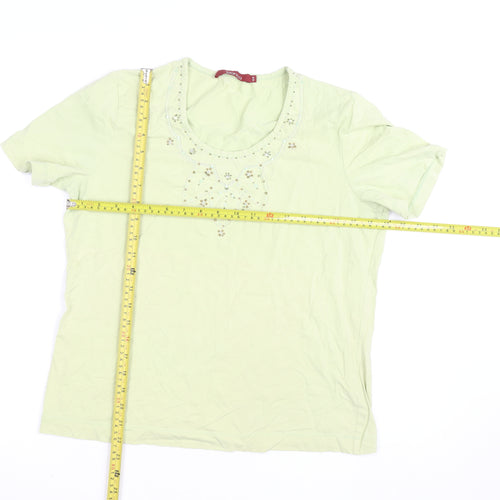 Bianca Womens Green Beaded Cotton T-Shirt Size 16
