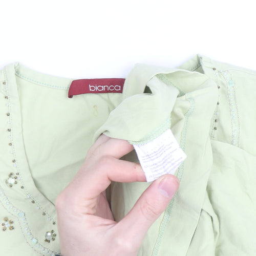 Bianca Womens Green Beaded Cotton T-Shirt Size 16