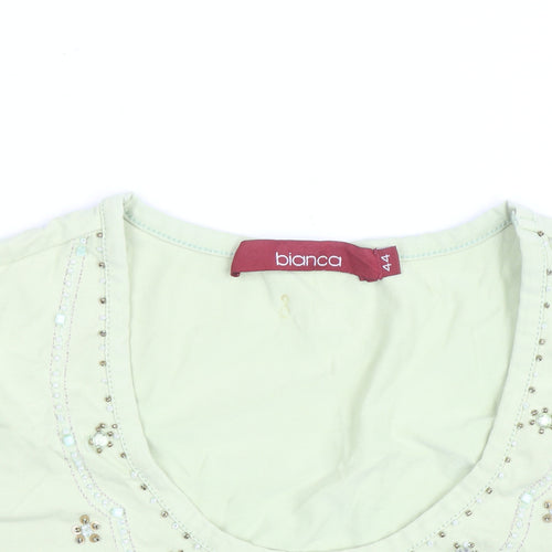 Bianca Womens Green Beaded Cotton T-Shirt Size 16