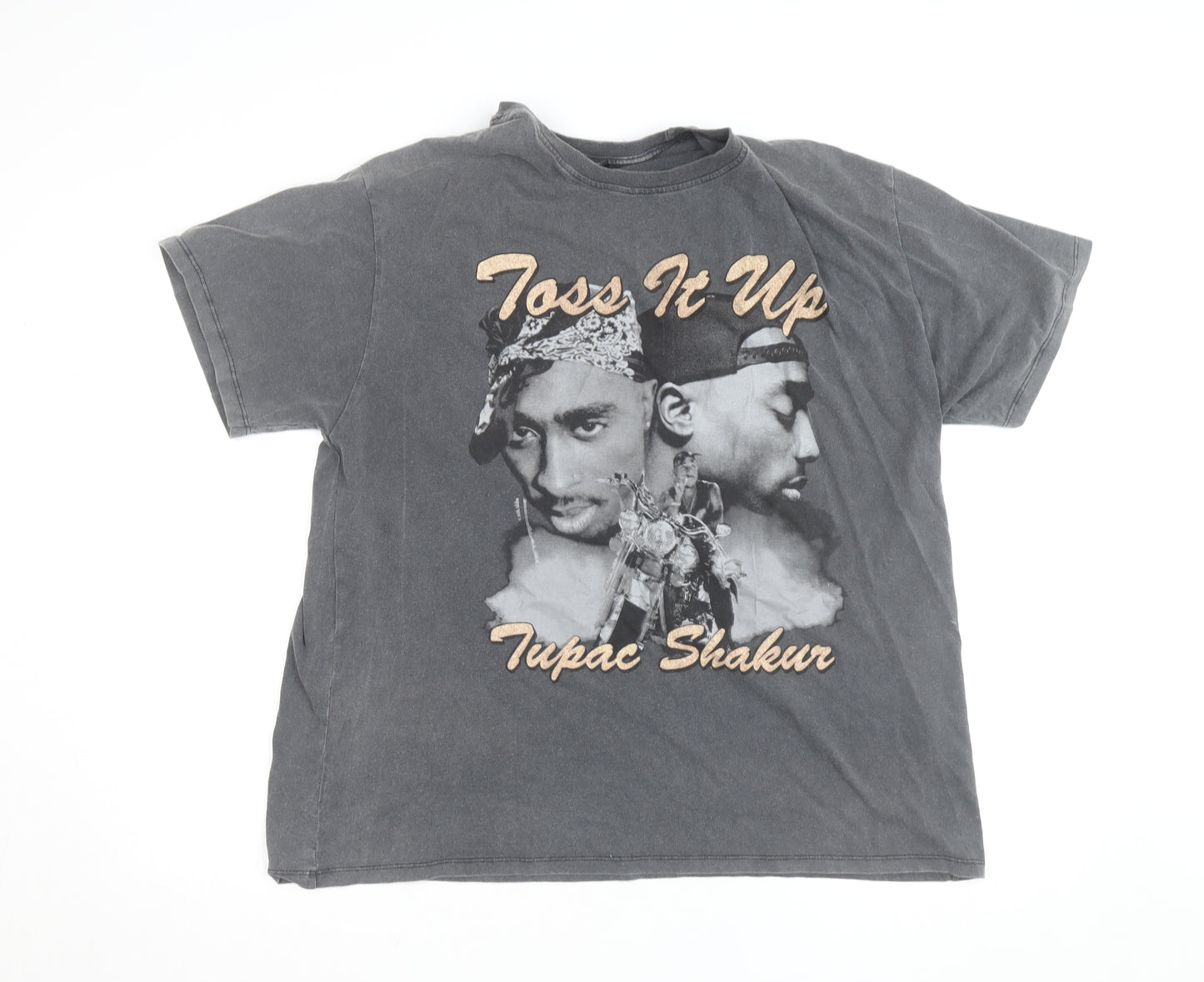 Bershka Men's Grey Tupac Shakur Graphic Band T-Shirt Size M