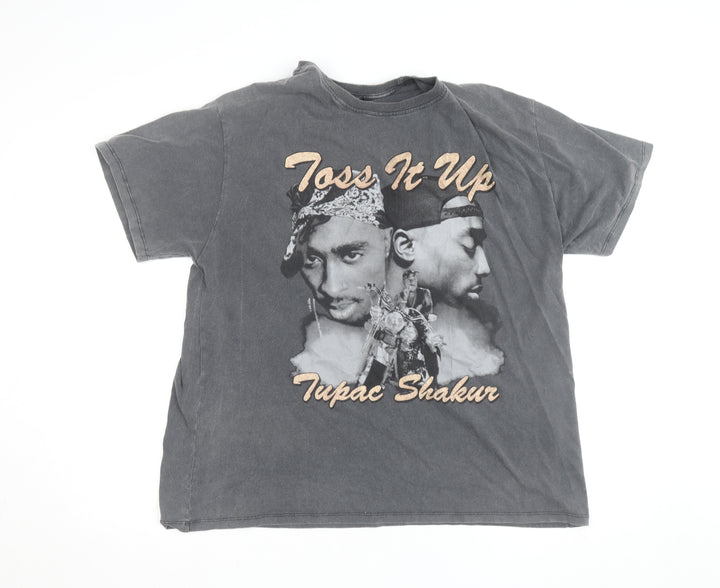Bershka Men's Grey Tupac Shakur Graphic Band T-Shirt Size M