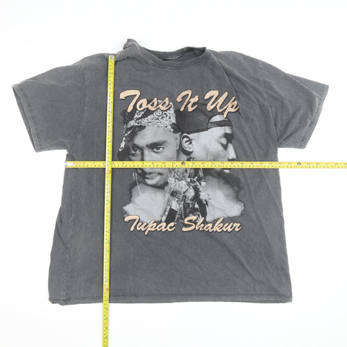Bershka Men's Grey Tupac Shakur Graphic Band T-Shirt Size M