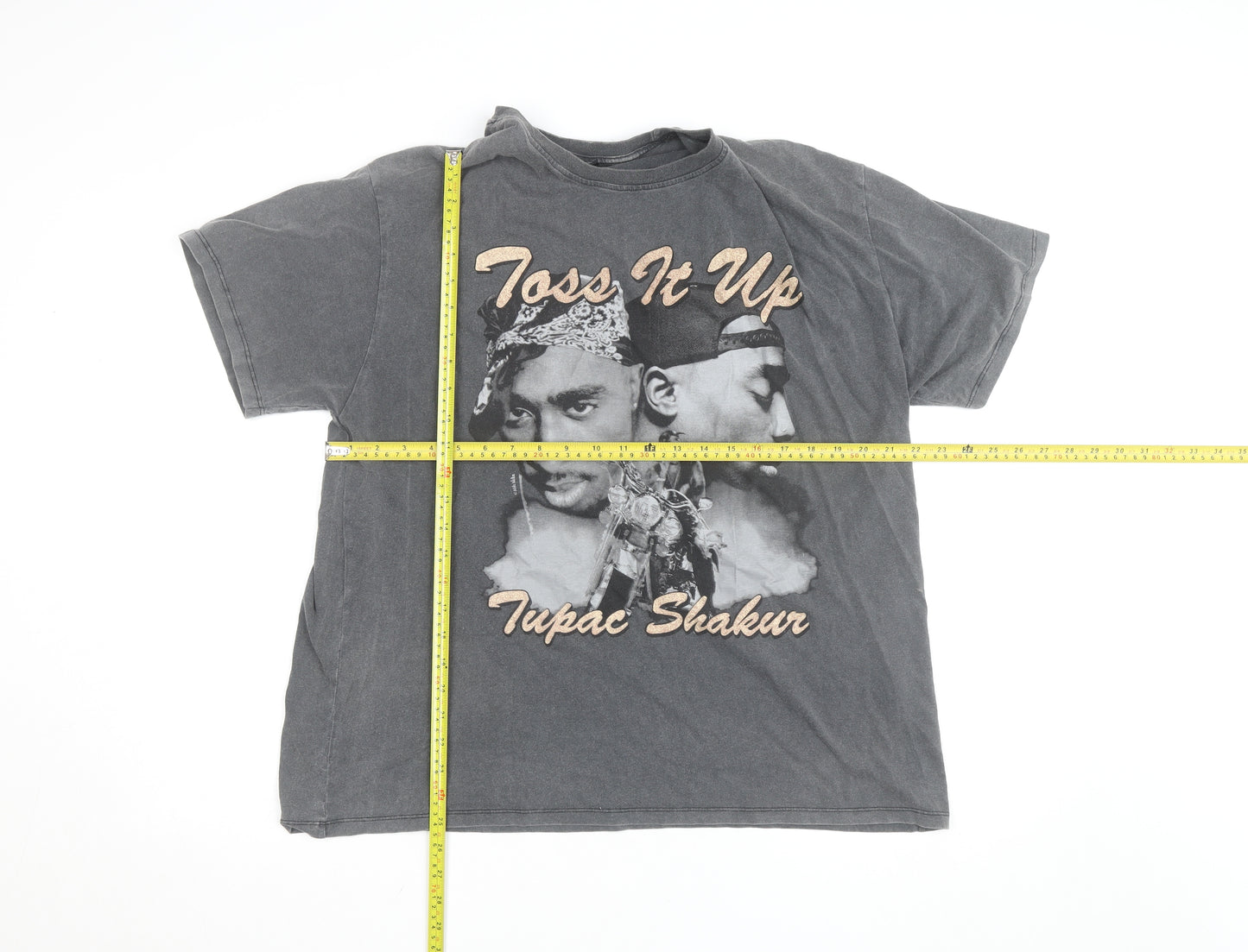 Bershka Men's Grey Tupac Shakur Graphic Band T-Shirt Size M