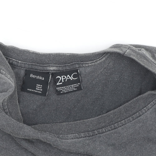 Bershka Men's Grey Tupac Shakur Graphic Band T-Shirt Size M