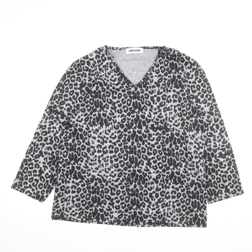 Gerard Women's Grey Animal Print V-Neck Jersey Blouse Size 14