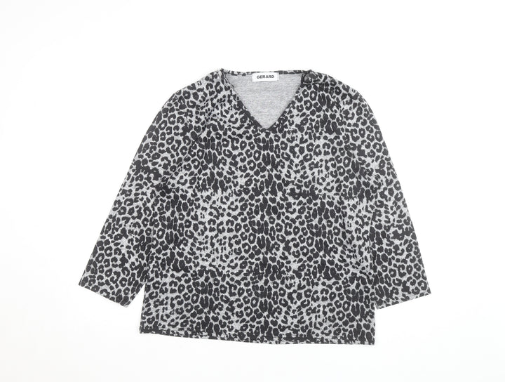 Gerard Women's Grey Animal Print V-Neck Jersey Blouse Size 14