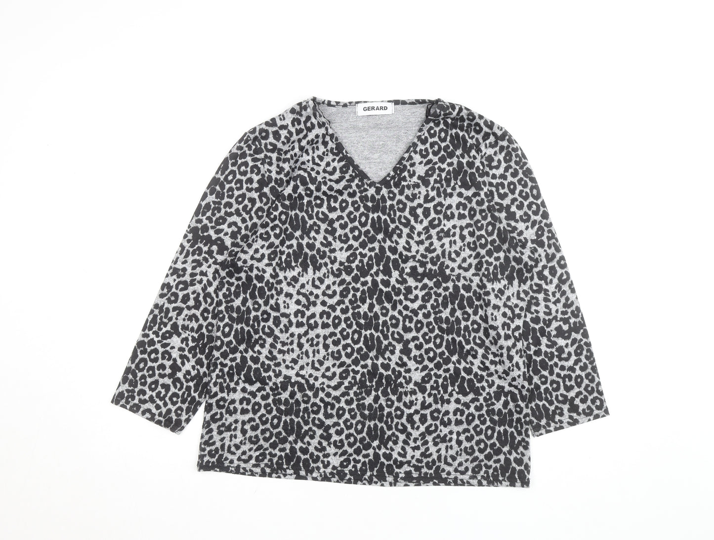 Gerard Women's Grey Animal Print V-Neck Jersey Blouse Size 14