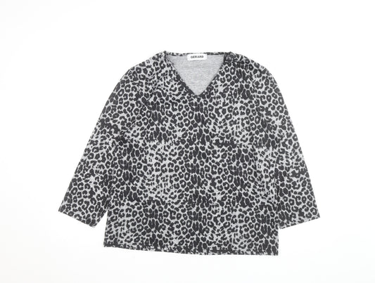Gerard Women's Grey Animal Print V-Neck Jersey Blouse Size 14