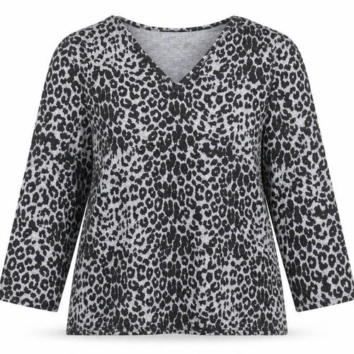 Gerard Women's Grey Animal Print V-Neck Jersey Blouse Size 14