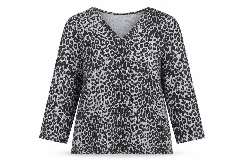 Gerard Women's Grey Animal Print V-Neck Jersey Blouse Size 14