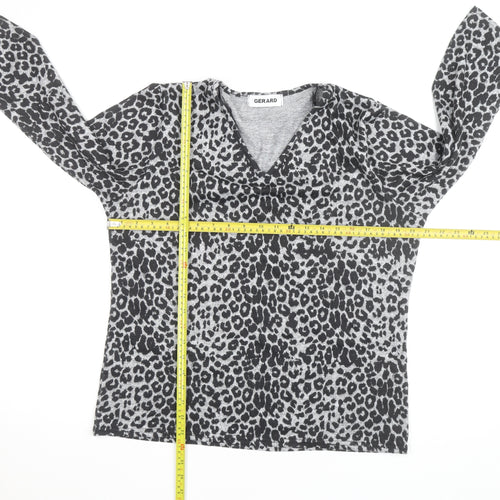 Gerard Women's Grey Animal Print V-Neck Jersey Blouse Size 14