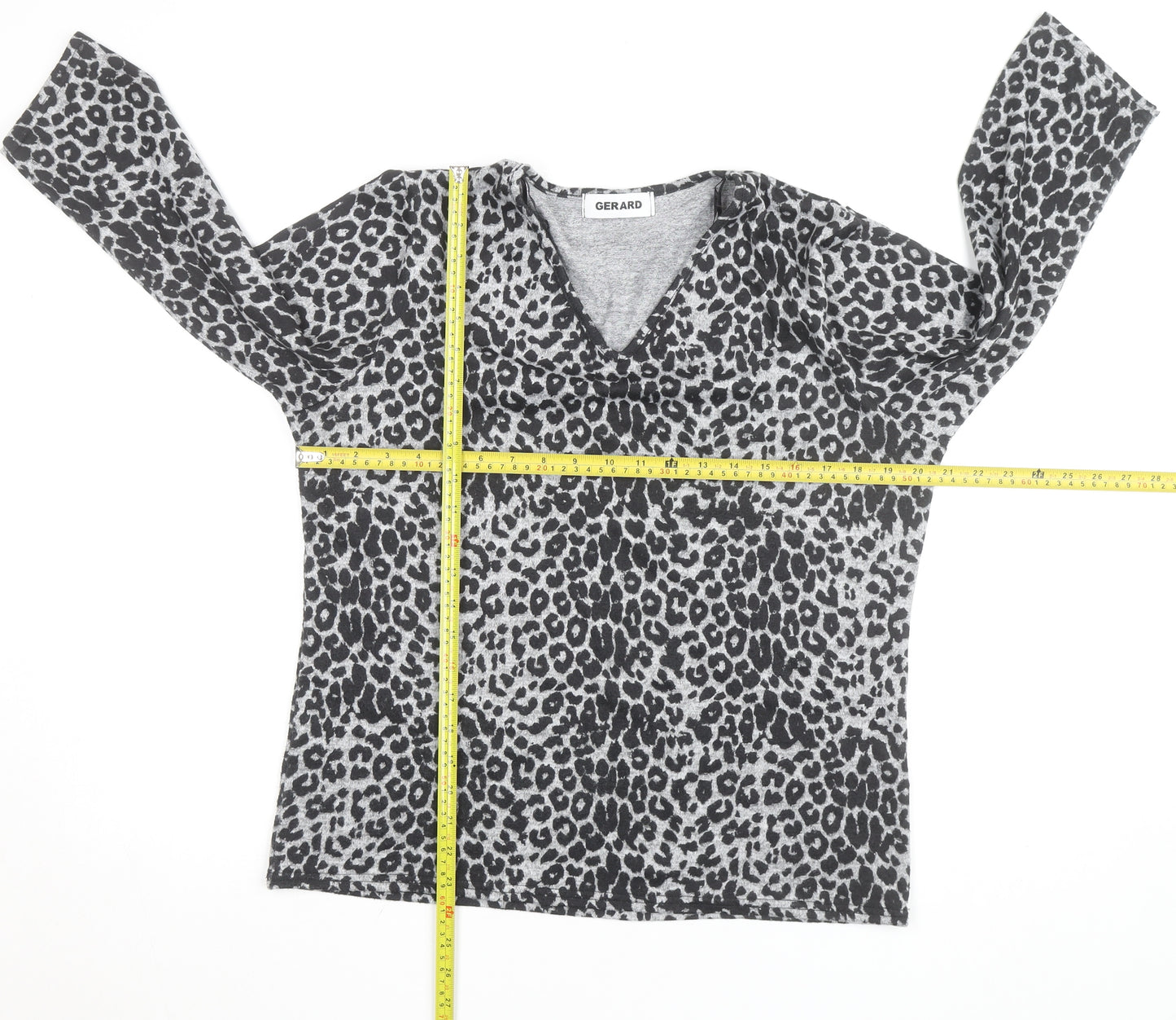 Gerard Women's Grey Animal Print V-Neck Jersey Blouse Size 14