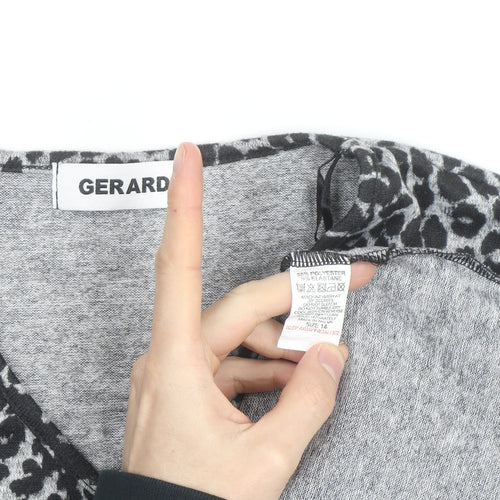 Gerard Women's Grey Animal Print V-Neck Jersey Blouse Size 14