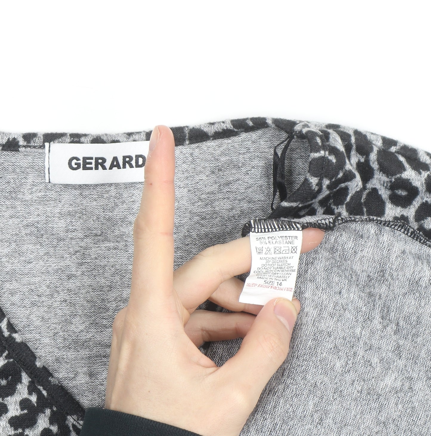 Gerard Women's Grey Animal Print V-Neck Jersey Blouse Size 14