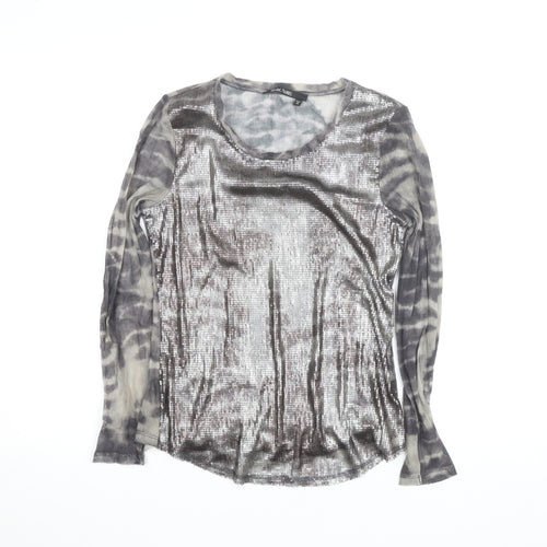 Marc Aurel Women's Grey Sequin Long Sleeve Cotton T-Shirt Size 8