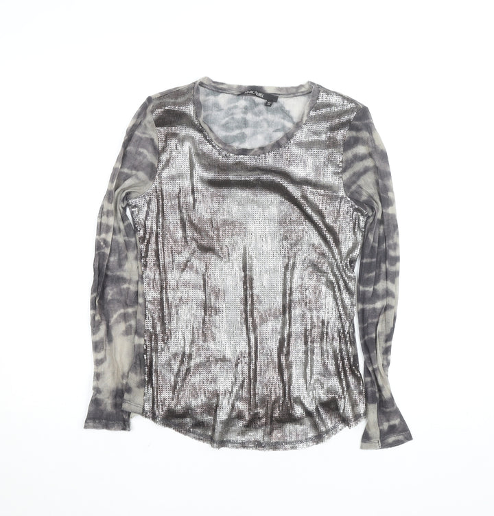 Marc Aurel Women's Grey Sequin Long Sleeve Cotton T-Shirt Size 8