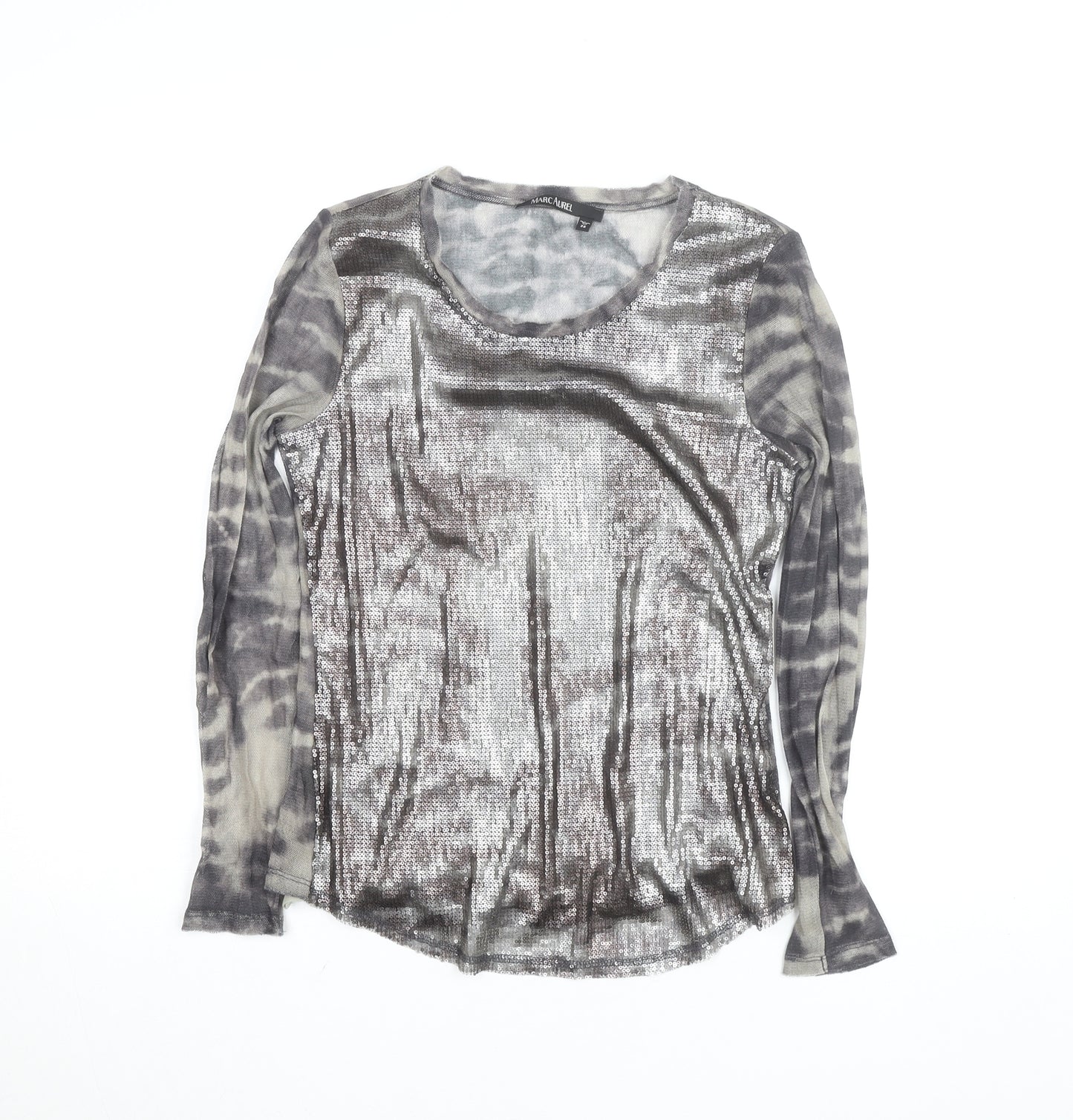 Marc Aurel Women's Grey Sequin Long Sleeve Cotton T-Shirt Size 8