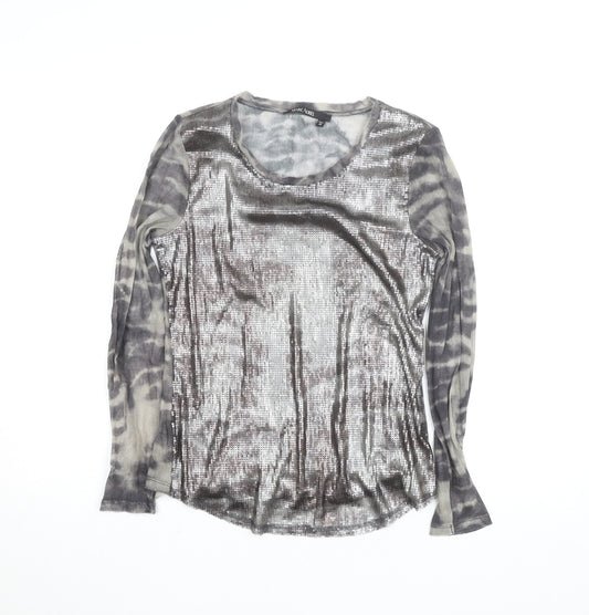 Marc Aurel Women's Grey Sequin Long Sleeve Cotton T-Shirt Size 8