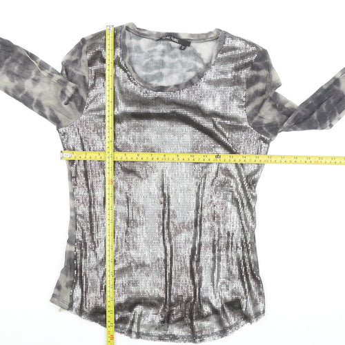 Marc Aurel Women's Grey Sequin Long Sleeve Cotton T-Shirt Size 8